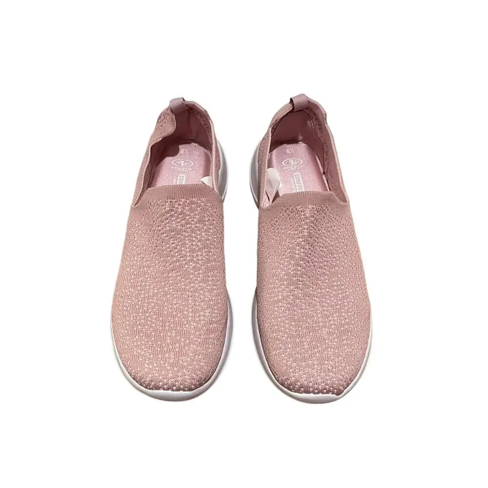 Athletic Works Knit Slip On Sneakers Soft Pink Walking Comfort Women’s Size 8.5